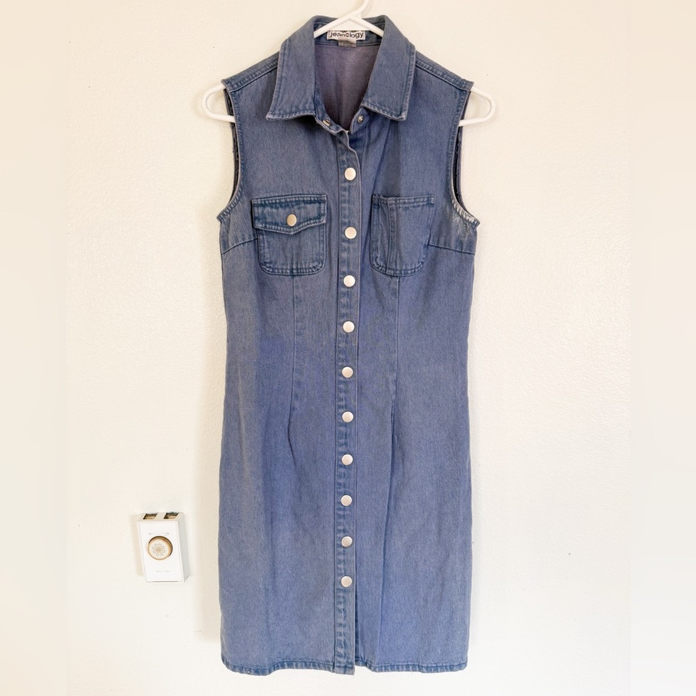 Vintage Jeanology Denim Button Front Dress Sleeveless Western Rodeo Midi Dress - Picture 2 of 6